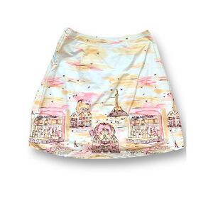 Valerie Stevens Midi Skirt Blush Pink A-line European Landmark Landscape Printed